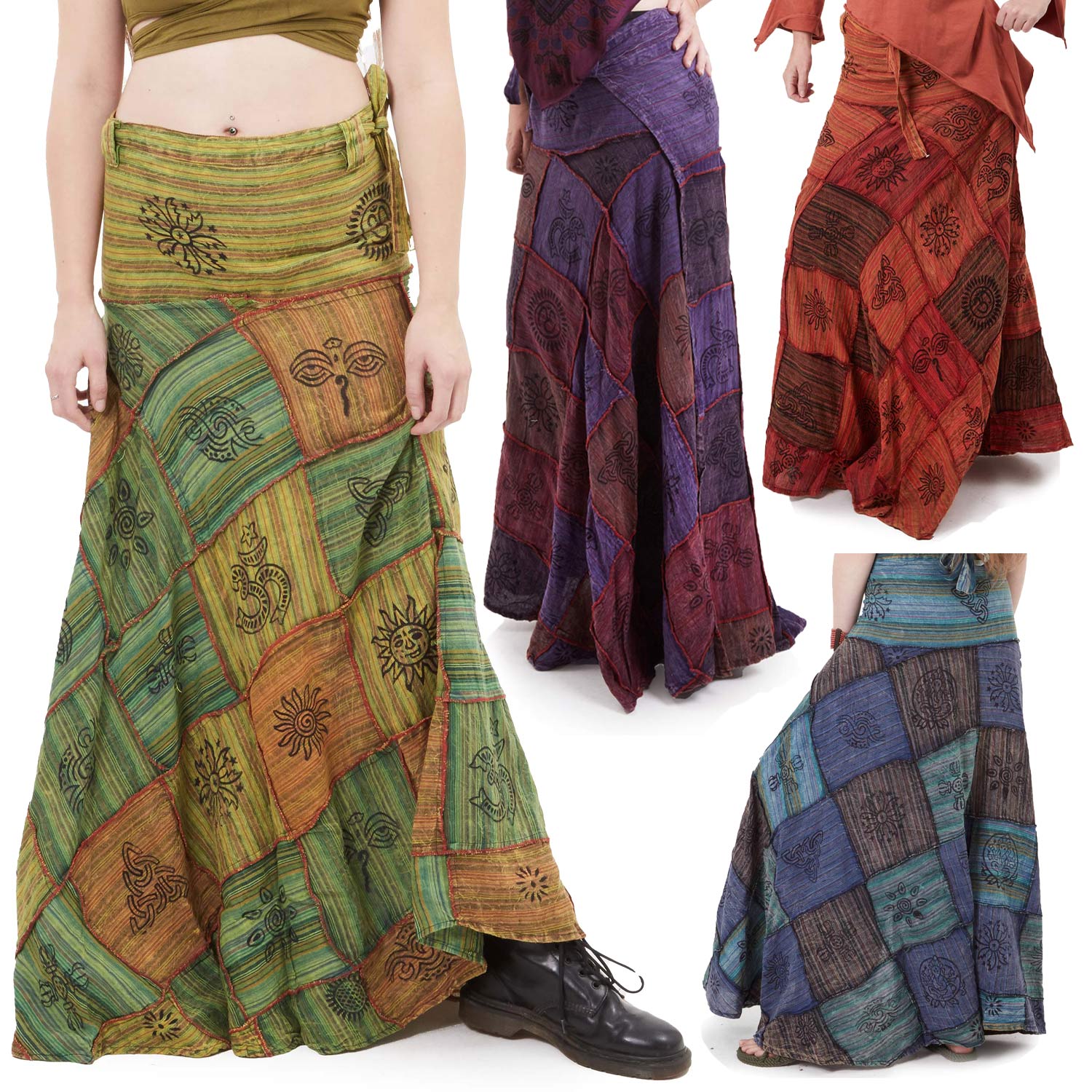 Long Earthy Hippy Patchwork Wrap Skirt | Altshop UK