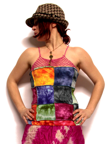 Hippy Rainbow Tie-Dye Patchwork & Crochet Cotton Vest Top | Altshop UK