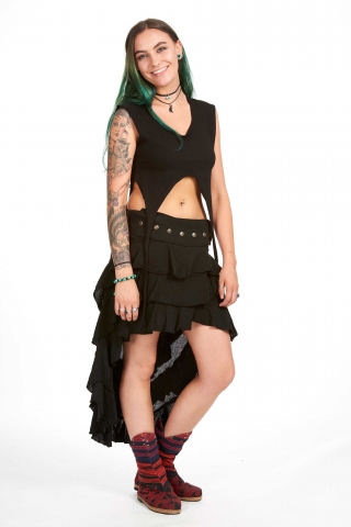 Boho High-Low Skirt, natural bohemian Goa goddess skirt in Black - Wendy Skirt (DEVWENS) by Altshop UK