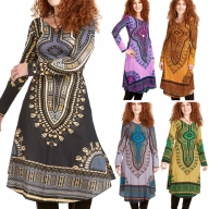 African Dashiki Dress, Angelina Tribal Print Long-Sleeve Dress - Oba Dress (RFOBAD) by Altshop UK